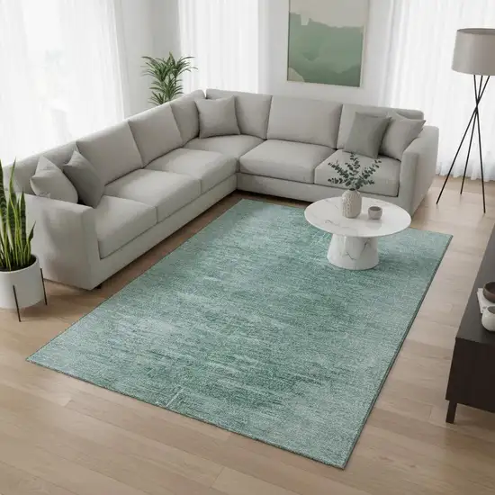 Aqua And Teal Abstract Washable Area Rug With UV Protection Photo 2