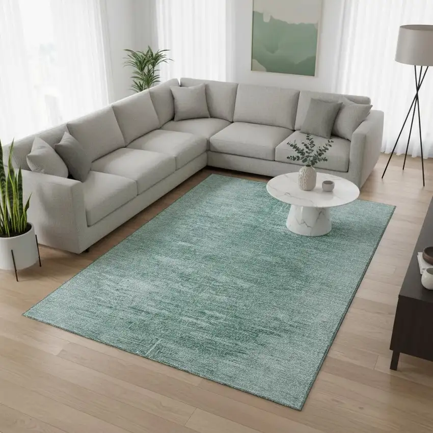 Aqua And Teal Abstract Washable Area Rug With UV Protection Photo 2