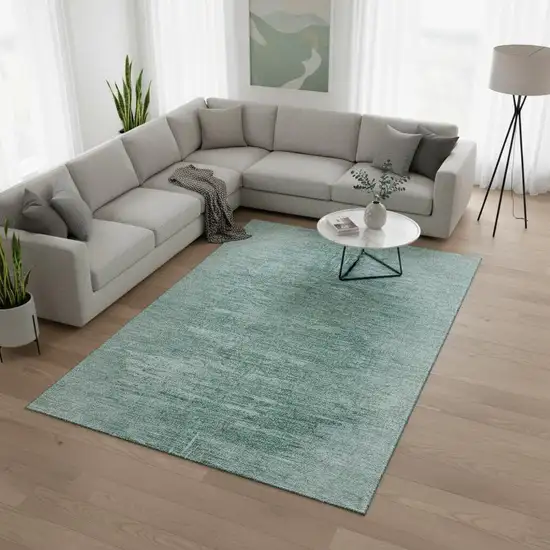 Aqua And Teal Abstract Washable Area Rug With UV Protection Photo 2