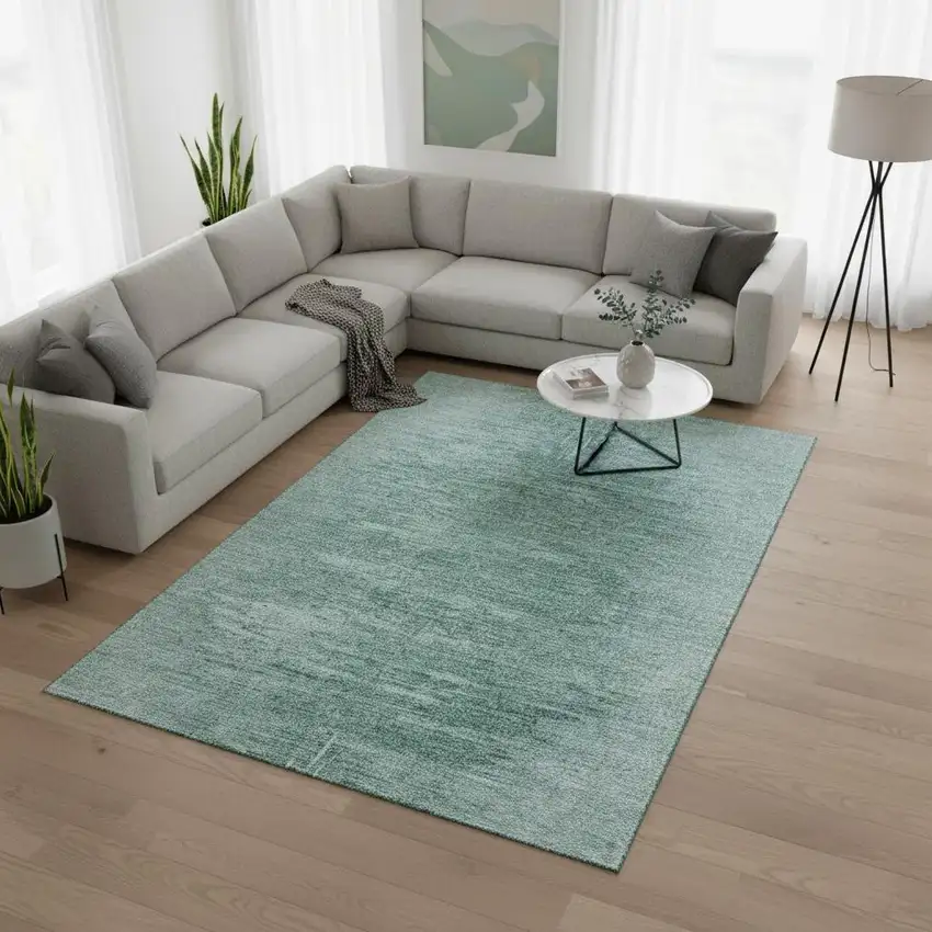 Aqua And Teal Abstract Washable Area Rug With UV Protection Photo 2