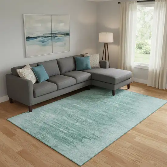 Aqua And Teal Abstract Washable Area Rug With UV Protection Photo 1