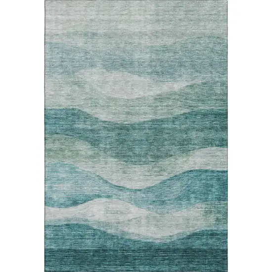 Aqua And Teal Abstract Washable Area Rug With UV Protection Photo 6