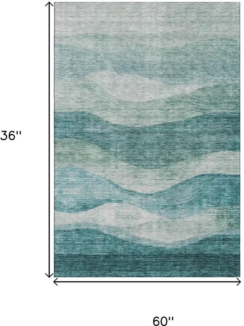 Aqua And Teal Abstract Washable Area Rug With UV Protection Photo 3
