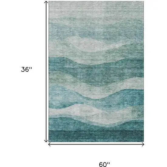 Aqua And Teal Abstract Washable Area Rug With UV Protection Photo 3