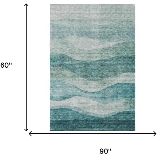Aqua And Teal Abstract Washable Area Rug With UV Protection Photo 6