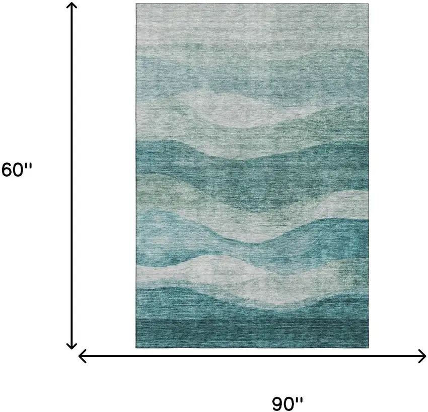Aqua And Teal Abstract Washable Area Rug With UV Protection Photo 6