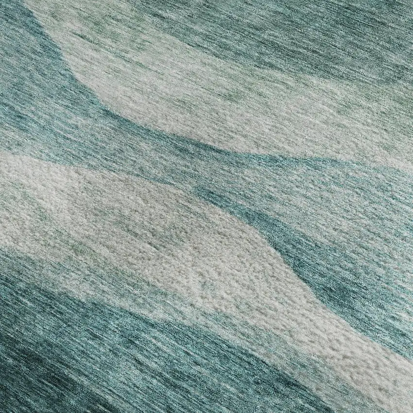 Aqua And Teal Abstract Washable Area Rug With UV Protection Photo 3