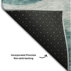 Photo of Aqua And Teal Abstract Washable Area Rug With UV Protection