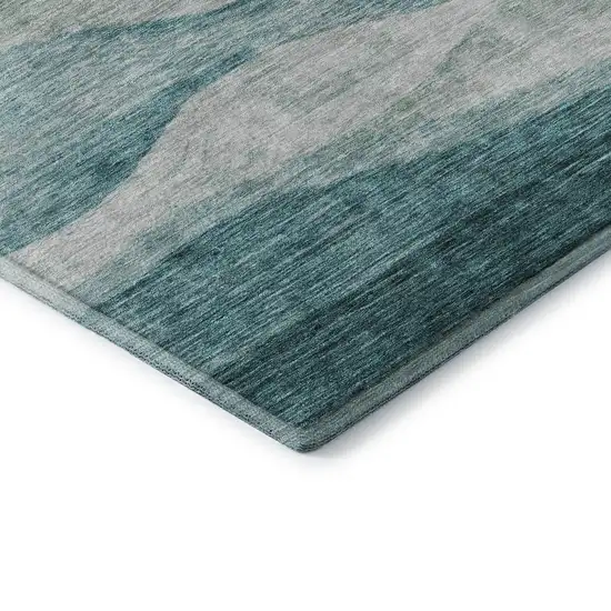 Aqua And Teal Abstract Washable Area Rug With UV Protection Photo 7