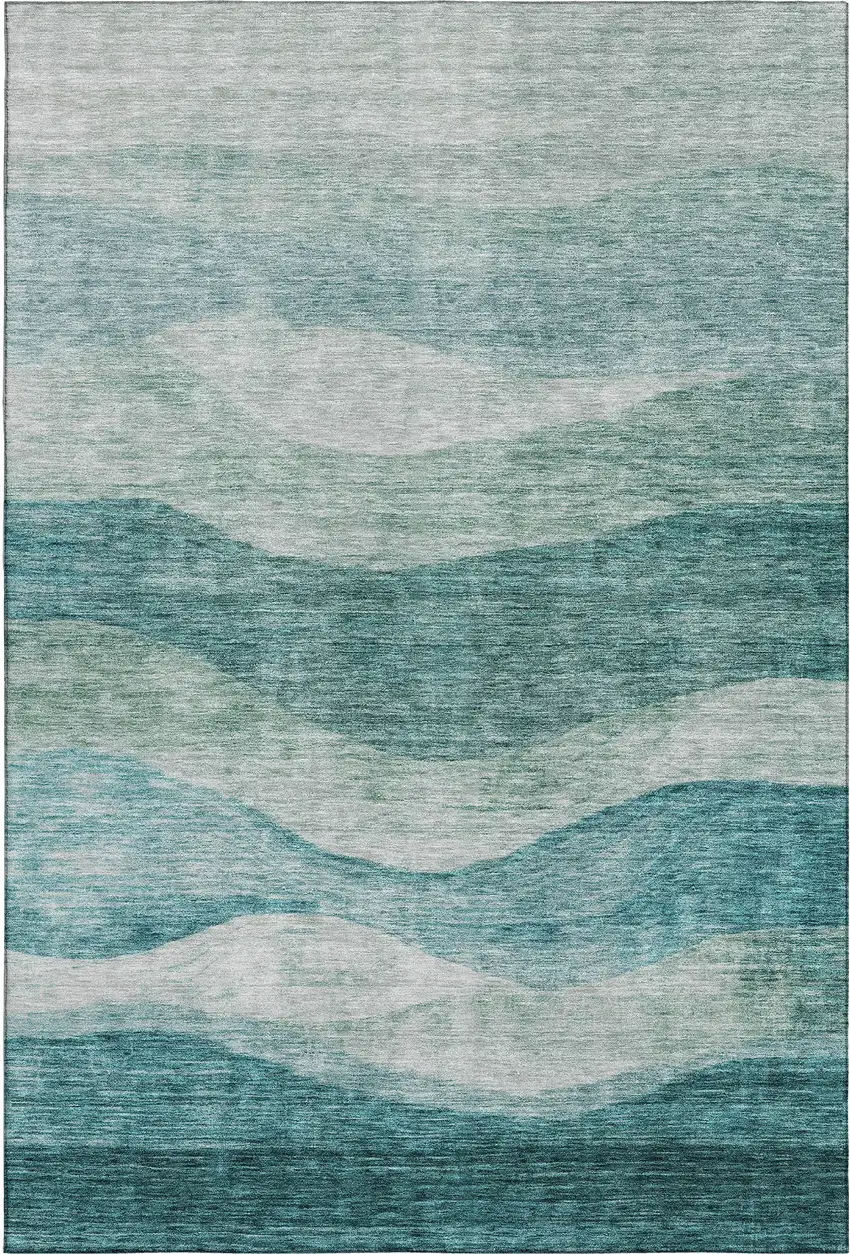 Aqua And Teal Abstract Washable Area Rug With UV Protection Photo 5