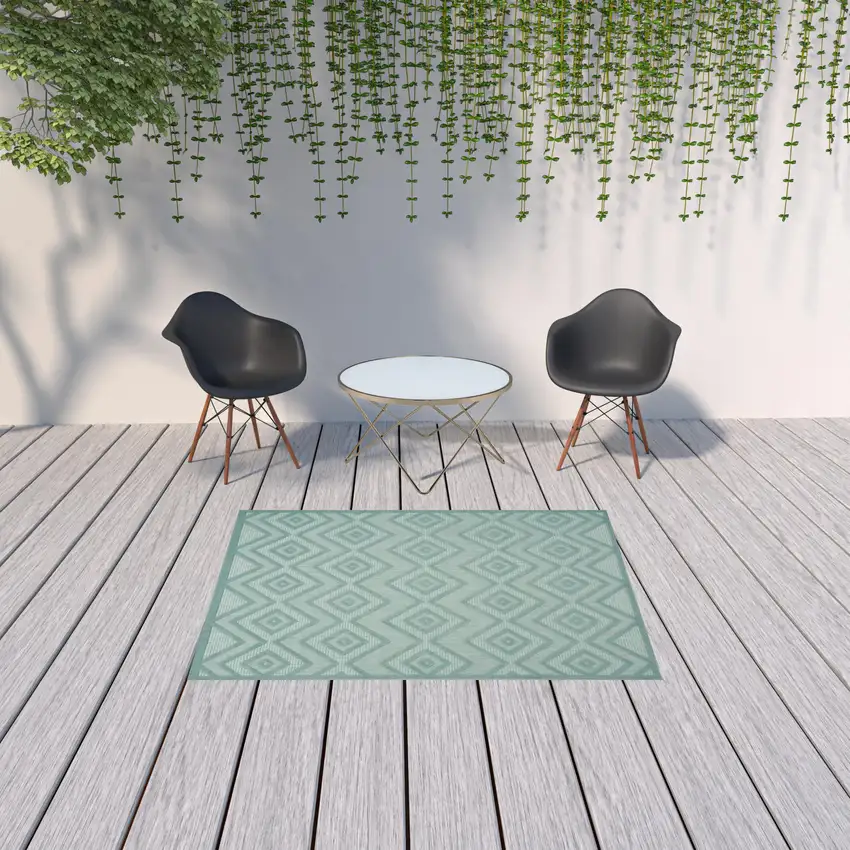 Aqua And Teal Argyle Indoor Outdoor Area Rug Photo 2