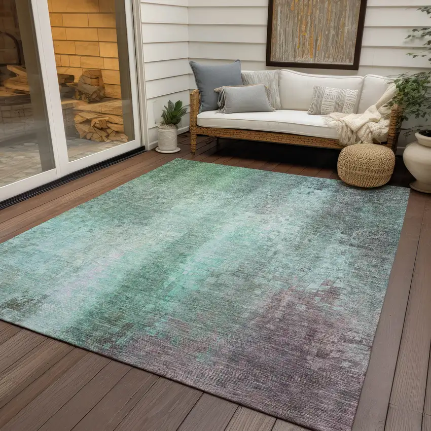 Aqua And Teal Blue Abstract Washable Indoor Outdoor Area Rug Photo 9