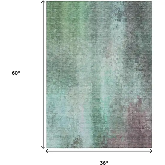 Aqua And Teal Blue Abstract Washable Indoor Outdoor Area Rug Photo 3