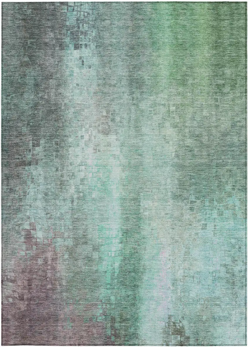 Aqua And Teal Blue Abstract Washable Indoor Outdoor Area Rug Photo 4