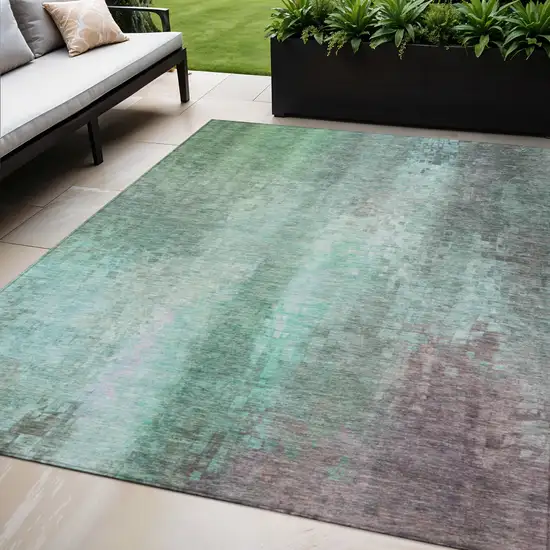 Aqua And Teal Blue Abstract Washable Indoor Outdoor Area Rug Photo 1