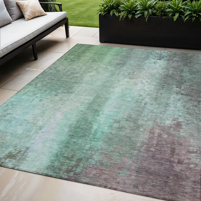 Aqua And Teal Blue Abstract Washable Indoor Outdoor Area Rug Photo 1
