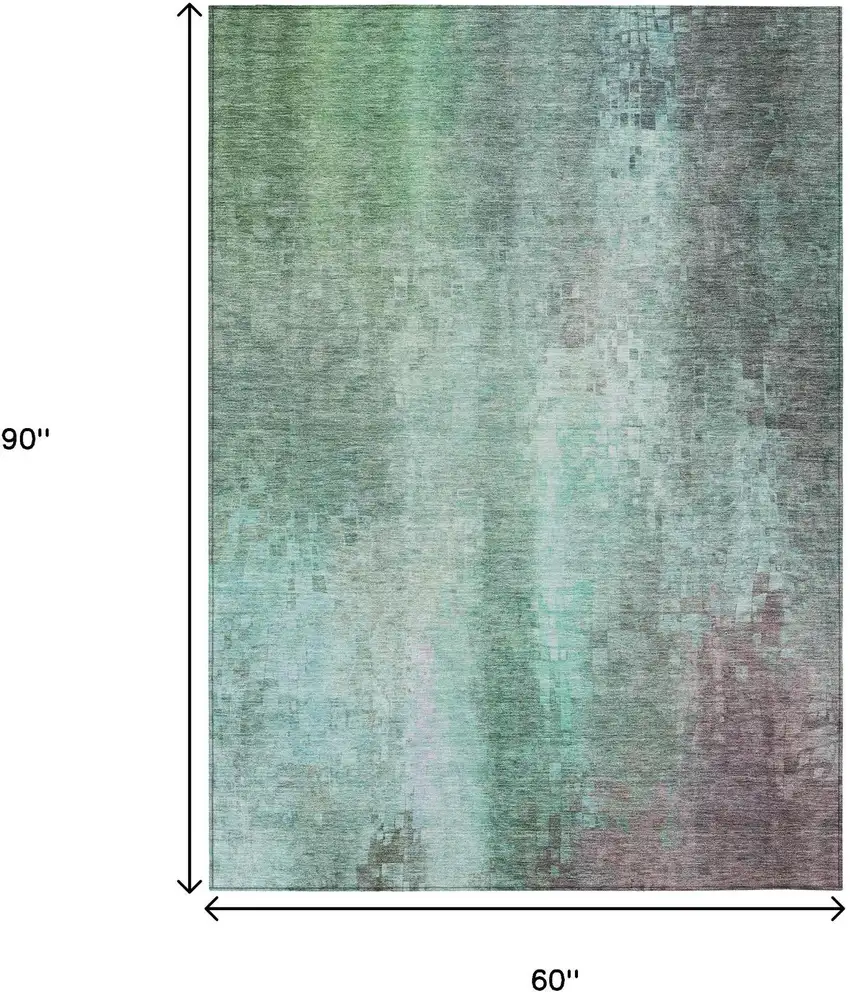 Aqua And Teal Blue Abstract Washable Indoor Outdoor Area Rug Photo 3