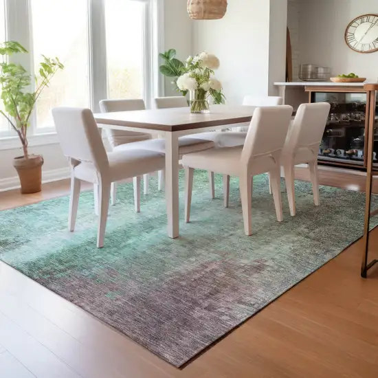 Aqua And Teal Blue Abstract Washable Indoor Outdoor Area Rug Photo 9