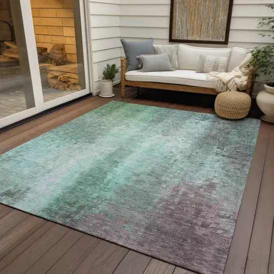 Aqua And Teal Blue Abstract Washable Indoor Outdoor Area Rug Photo 9