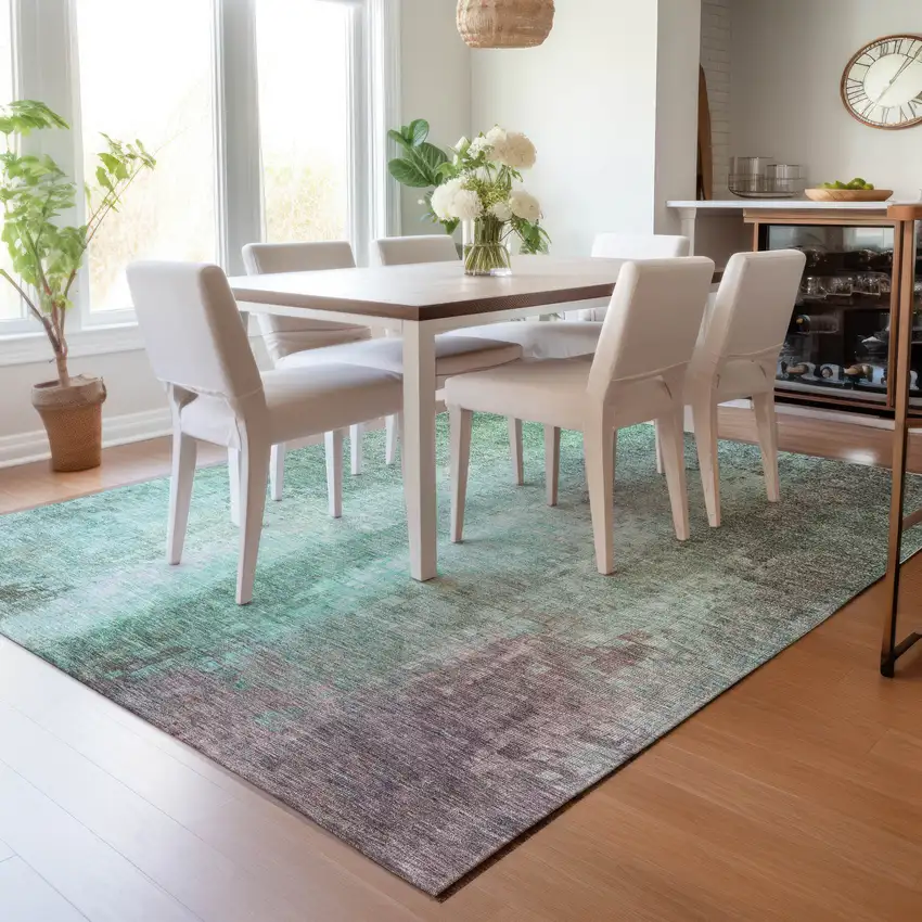 Aqua And Teal Blue Abstract Washable Indoor Outdoor Area Rug Photo 8