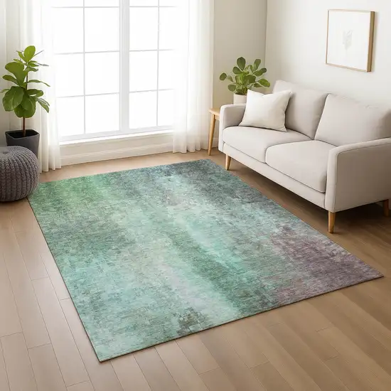 Aqua And Teal Blue Abstract Washable Indoor Outdoor Area Rug Photo 7