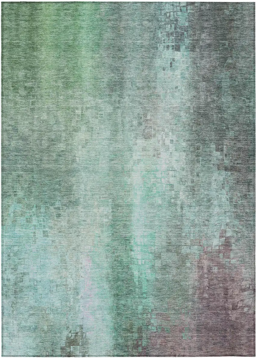 Aqua And Teal Blue Abstract Washable Indoor Outdoor Area Rug Photo 2