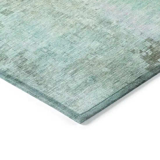Aqua And Teal Blue Abstract Washable Indoor Outdoor Area Rug Photo 4