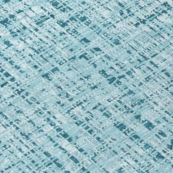 Aqua And Teal Blue Abstract Washable Indoor Outdoor Area Rug Photo 6