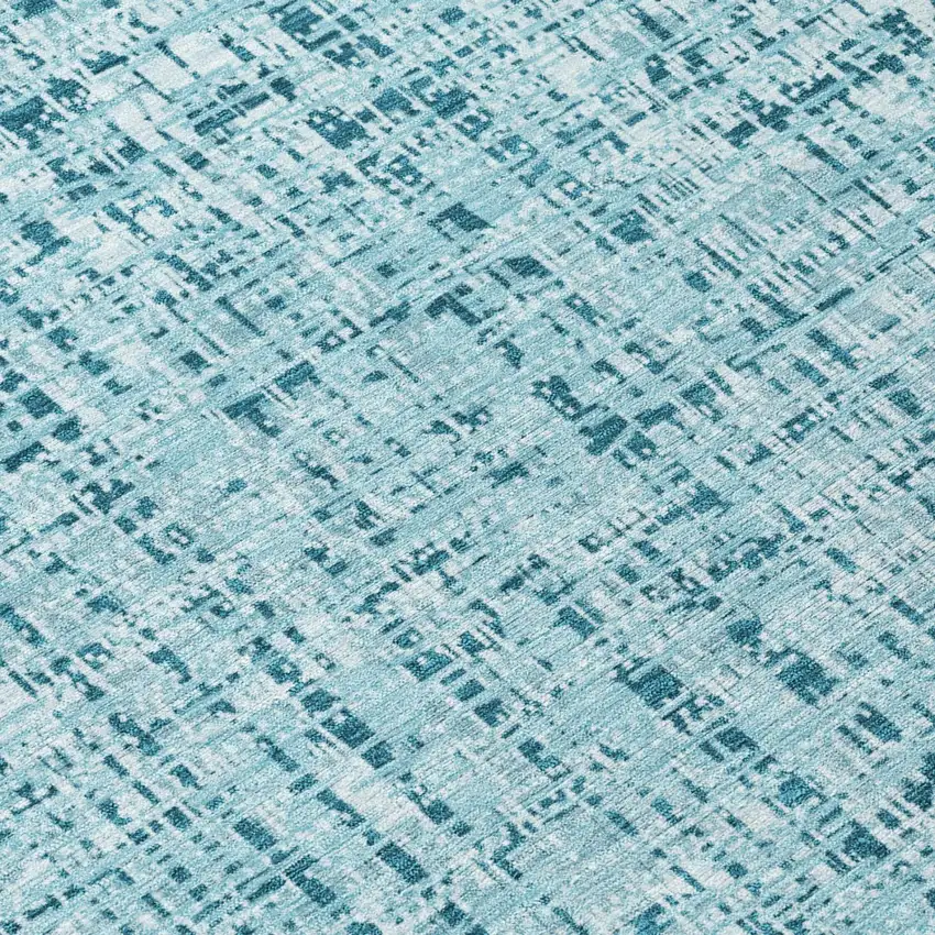 Aqua And Teal Blue Abstract Washable Indoor Outdoor Area Rug Photo 6