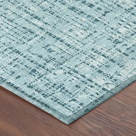 Aqua And Teal Blue Abstract Washable Indoor Outdoor Area Rug Photo 5