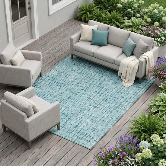 Aqua And Teal Blue Abstract Washable Indoor Outdoor Area Rug Photo 1