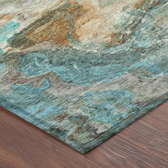 Aqua And Teal Blue Abstract Washable Indoor Outdoor Area Rug Photo 3
