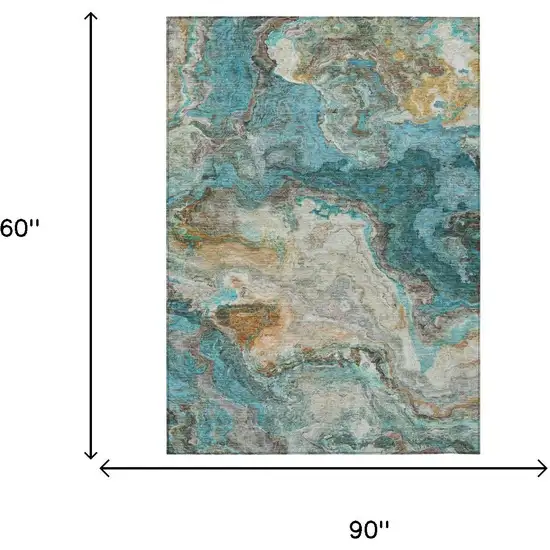 Aqua And Teal Blue Abstract Washable Indoor Outdoor Area Rug Photo 5