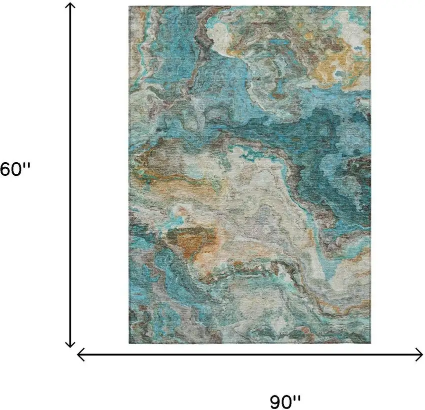 Aqua And Teal Blue Abstract Washable Indoor Outdoor Area Rug Photo 5