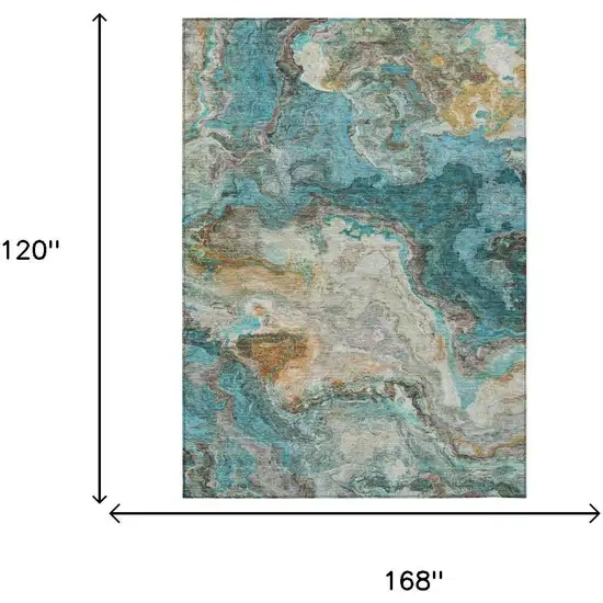 Aqua And Teal Blue Abstract Washable Indoor Outdoor Area Rug Photo 5