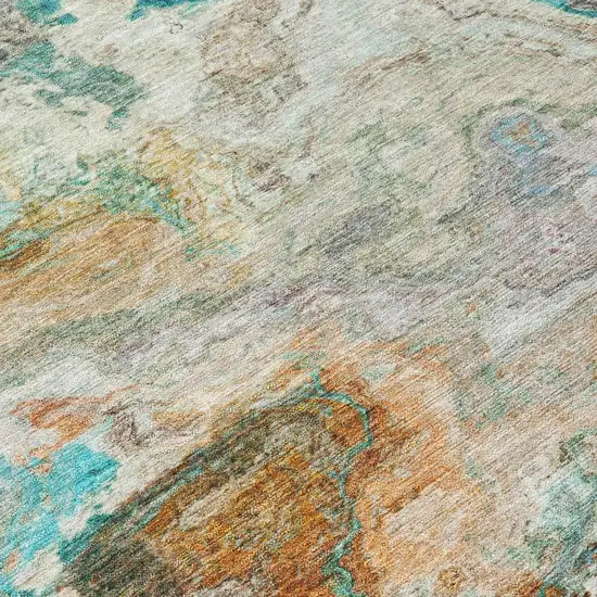 Aqua And Teal Blue Abstract Washable Indoor Outdoor Area Rug Photo 4