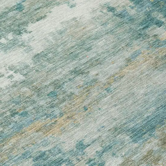Aqua And Teal Blue Abstract Washable Indoor Outdoor Area Rug Photo 4