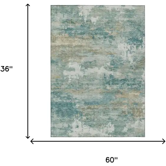 Aqua And Teal Blue Abstract Washable Indoor Outdoor Area Rug Photo 5