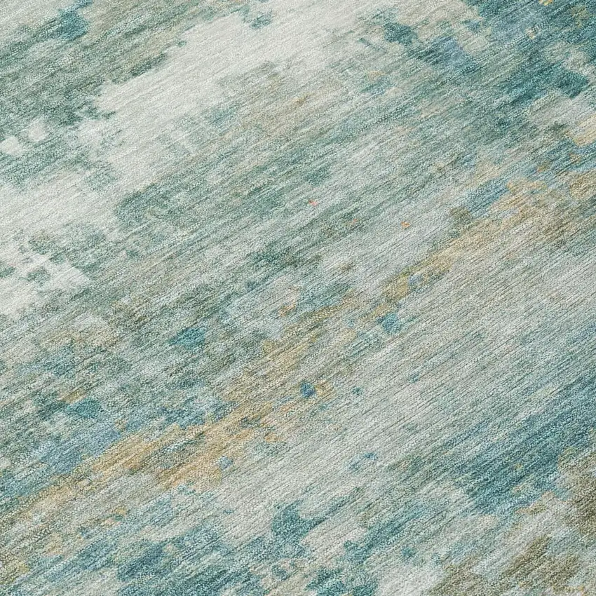 Aqua And Teal Blue Abstract Washable Indoor Outdoor Area Rug Photo 4