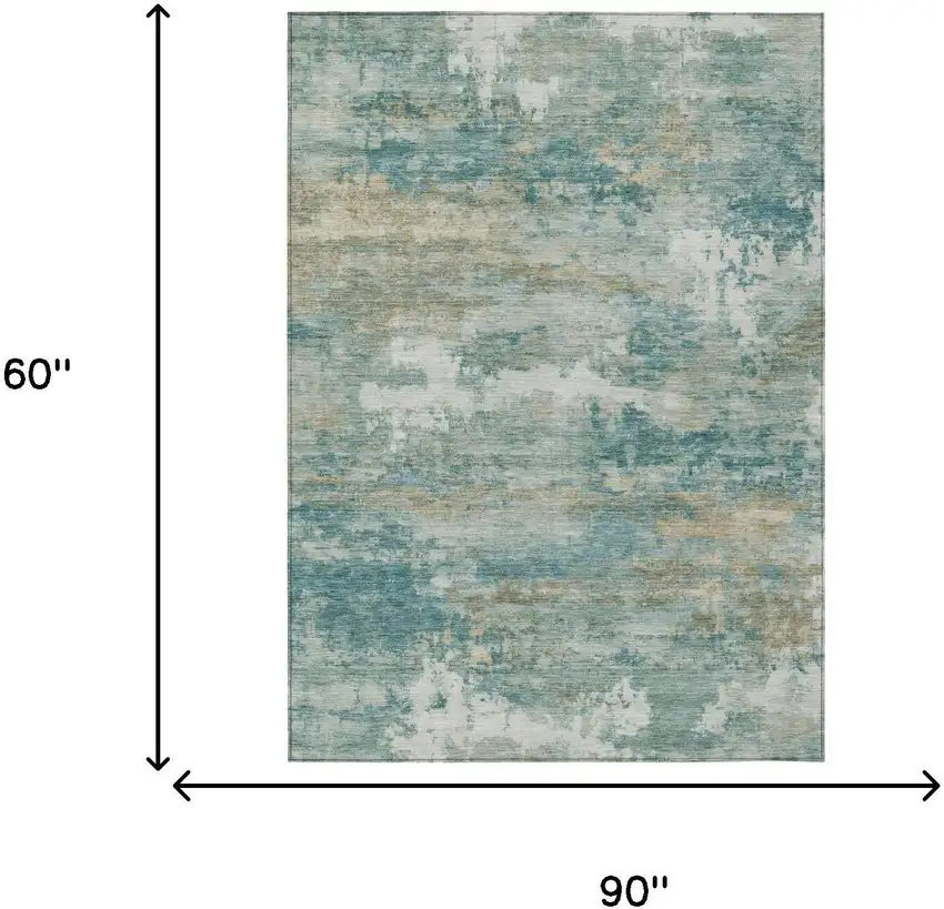 Aqua And Teal Blue Abstract Washable Indoor Outdoor Area Rug Photo 5