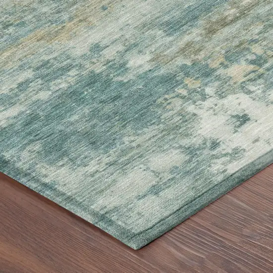 Aqua And Teal Blue Abstract Washable Indoor Outdoor Area Rug Photo 3