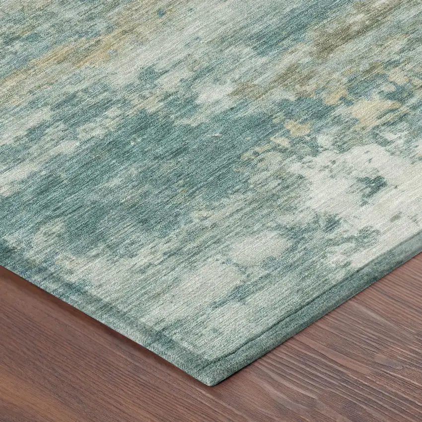 Aqua And Teal Blue Abstract Washable Indoor Outdoor Area Rug Photo 3