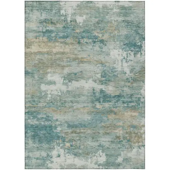 Aqua And Teal Blue Abstract Washable Indoor Outdoor Area Rug Photo 2