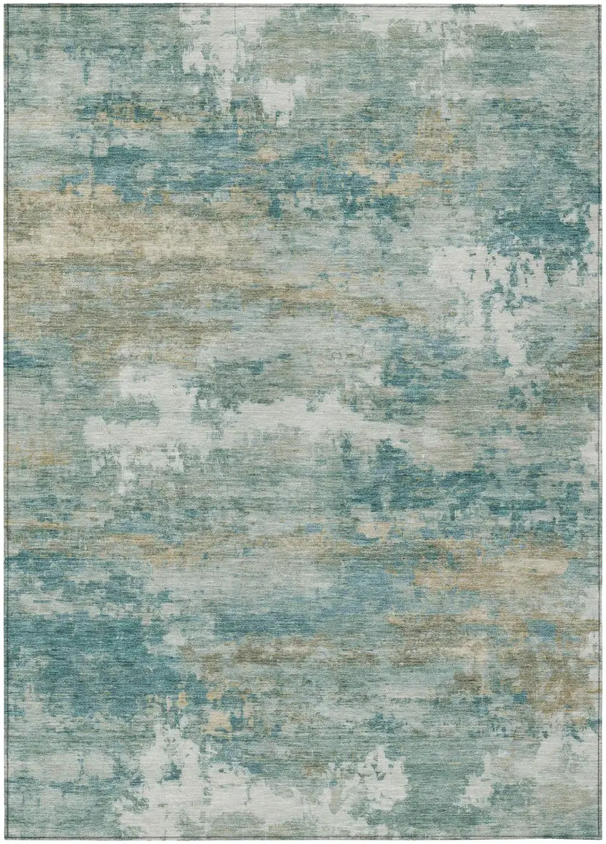 Aqua And Teal Blue Abstract Washable Indoor Outdoor Area Rug Photo 2