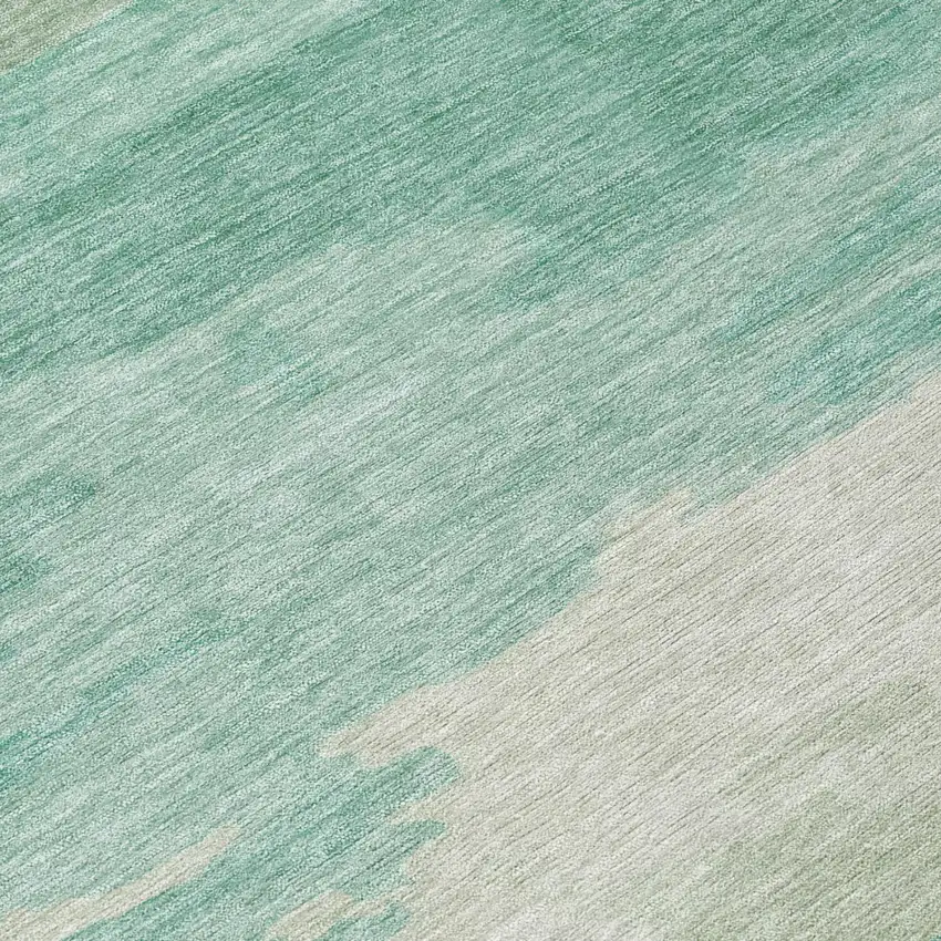 Aqua And Teal Blue Abstract Washable Indoor Outdoor Area Rug Photo 5