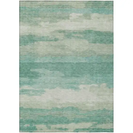 Aqua And Teal Blue Abstract Washable Indoor Outdoor Area Rug Photo 3