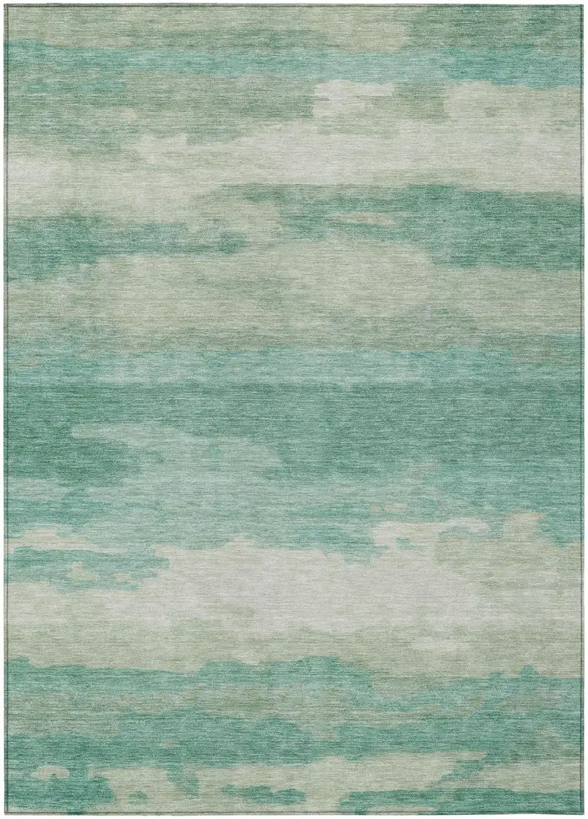 Aqua And Teal Blue Abstract Washable Indoor Outdoor Area Rug Photo 3