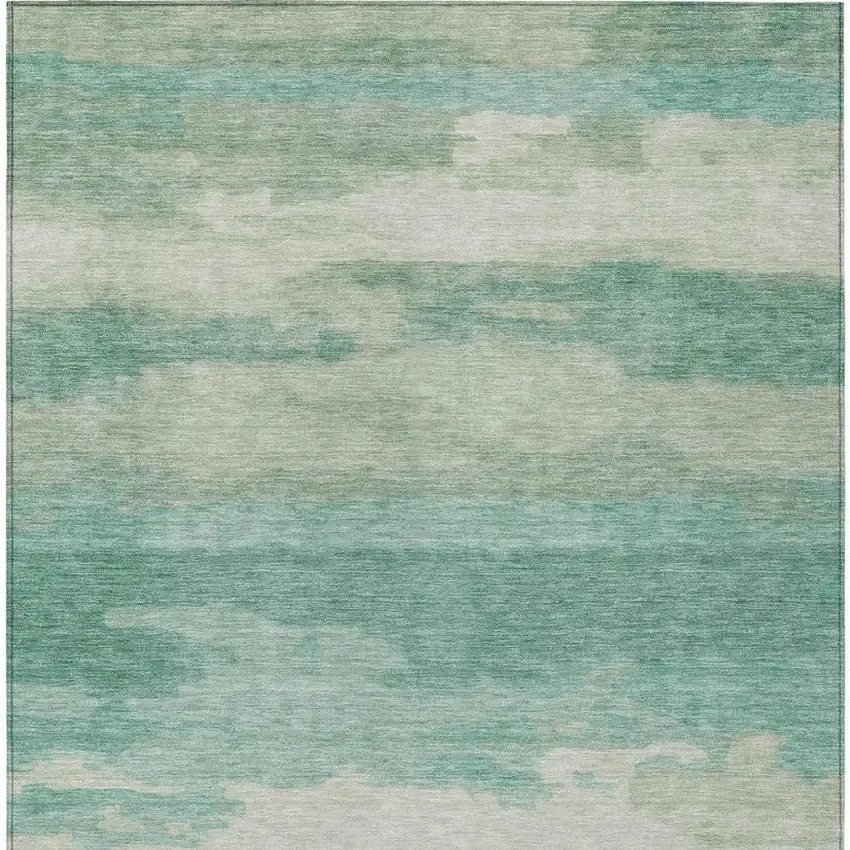 Aqua And Teal Blue Abstract Washable Indoor Outdoor Area Rug Photo 9