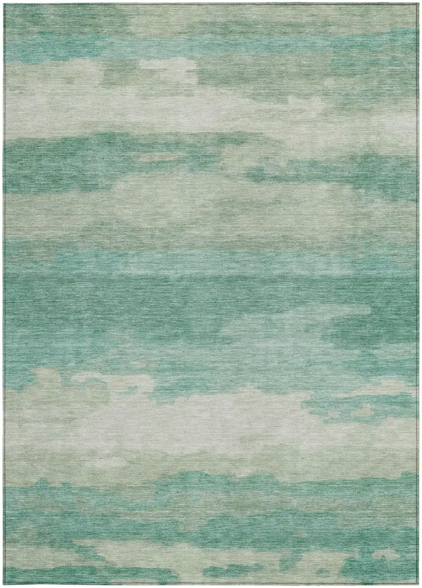 Aqua And Teal Blue Abstract Washable Indoor Outdoor Area Rug Photo 2