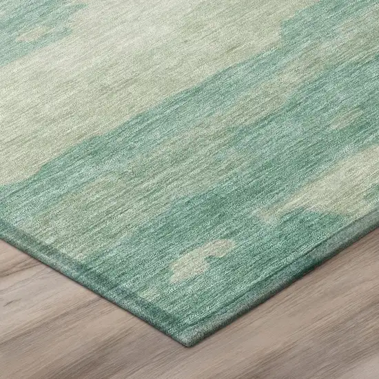 Aqua And Teal Blue Abstract Washable Indoor Outdoor Area Rug Photo 4